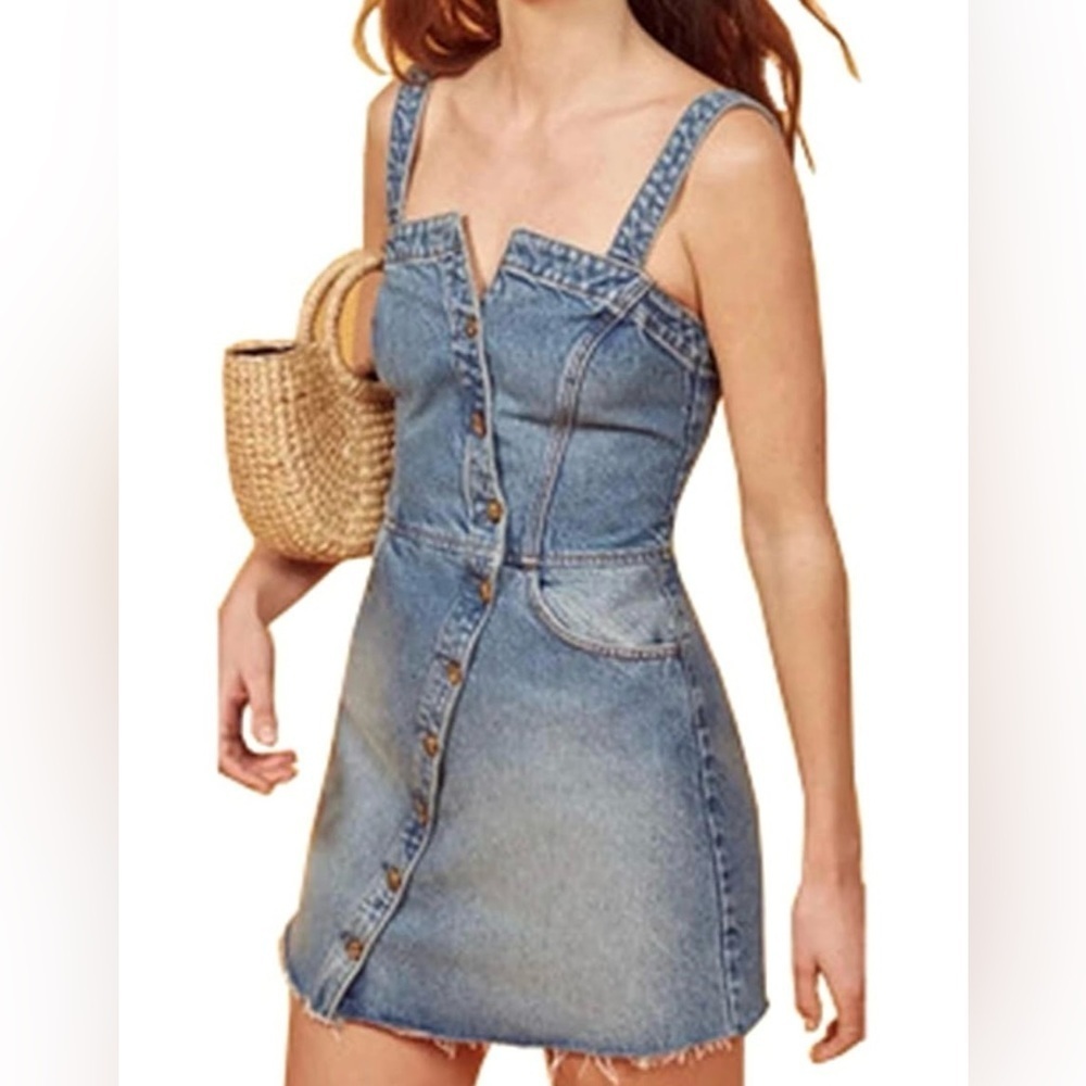 Reformation Gabriela Denim Dress  10 Large - Picture 2 of 10